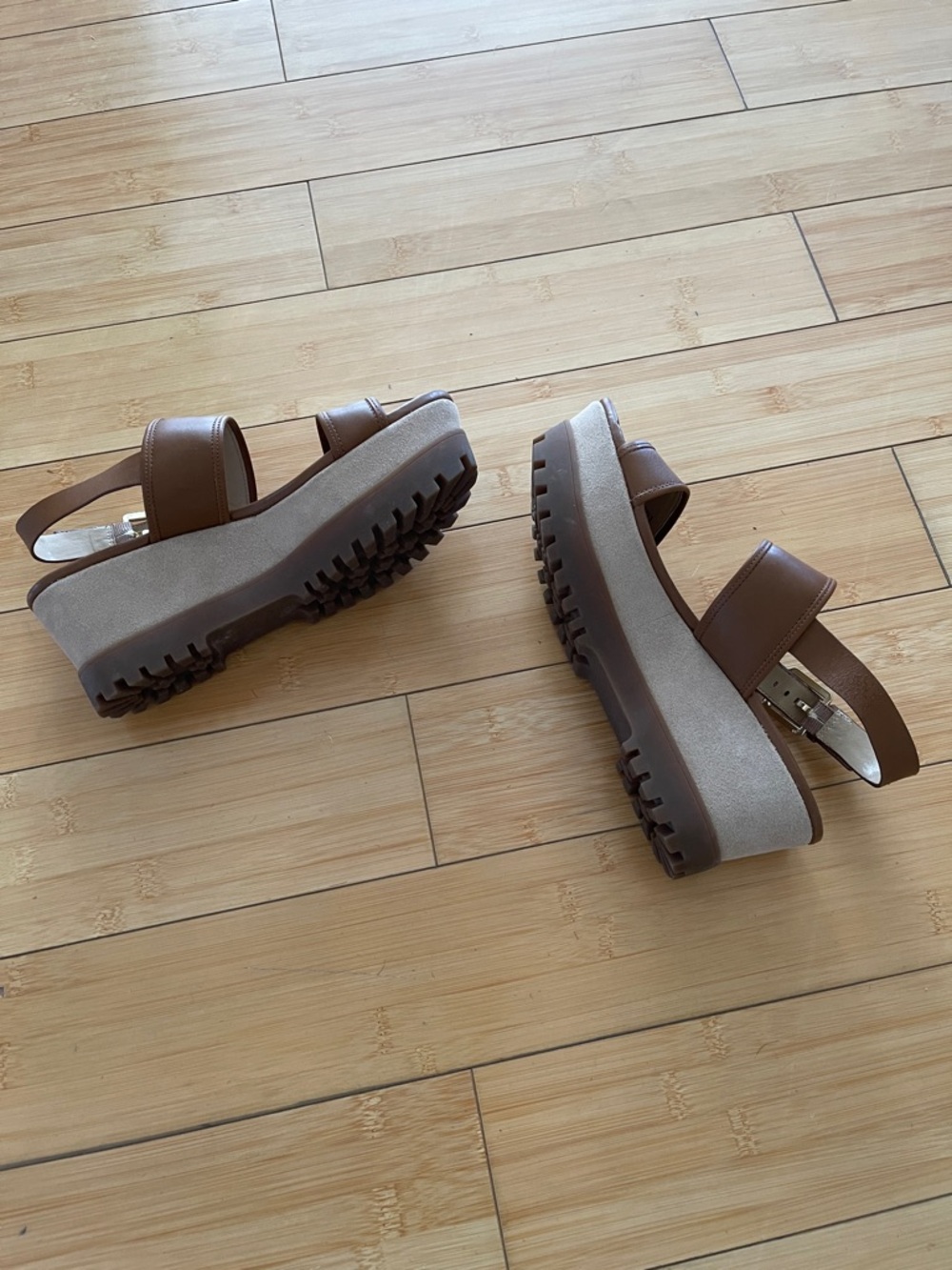 Women Michael Kors Brown Leather Double-Strap Slingback Platform Shoes Sandals 8 - Picture 5 of 11